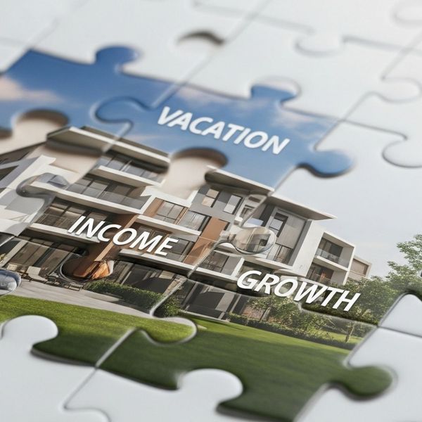 Puzzle pieces with Vaction, income & growth labels
