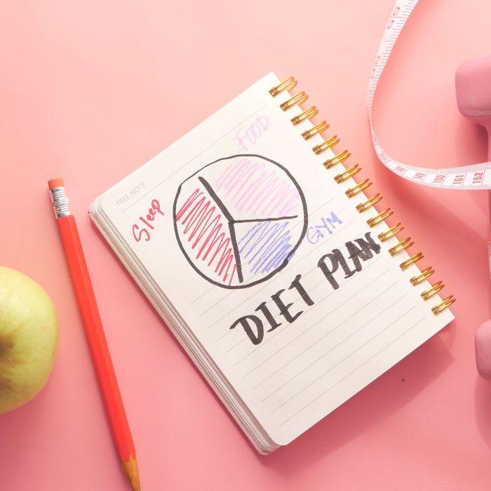 A notebook with a diet plan on it