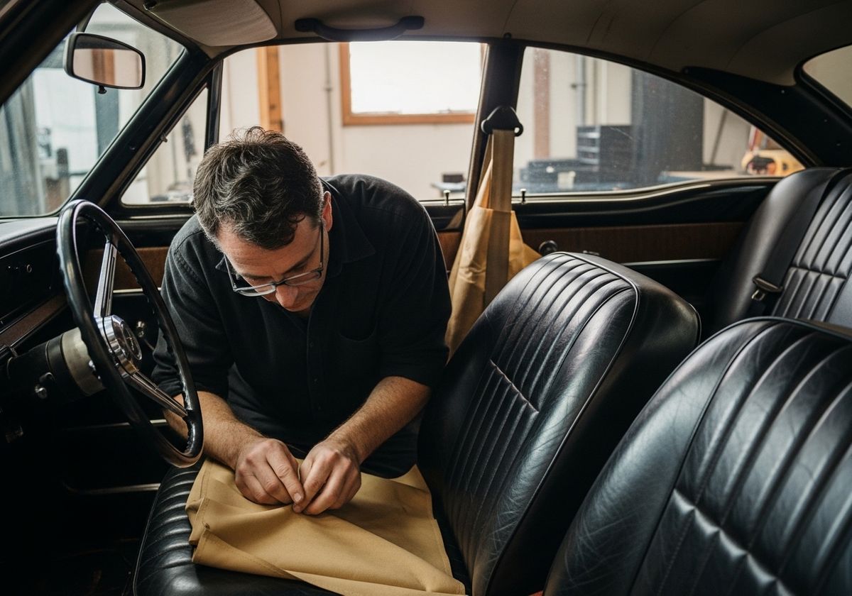 Upholsterer working on a car seat