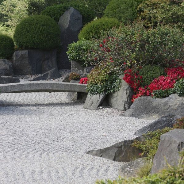 outdoor rock garden with different types of rocks