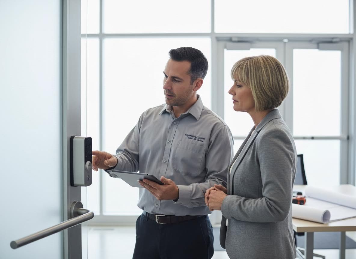 Technician Demonstrating Door Access Control System