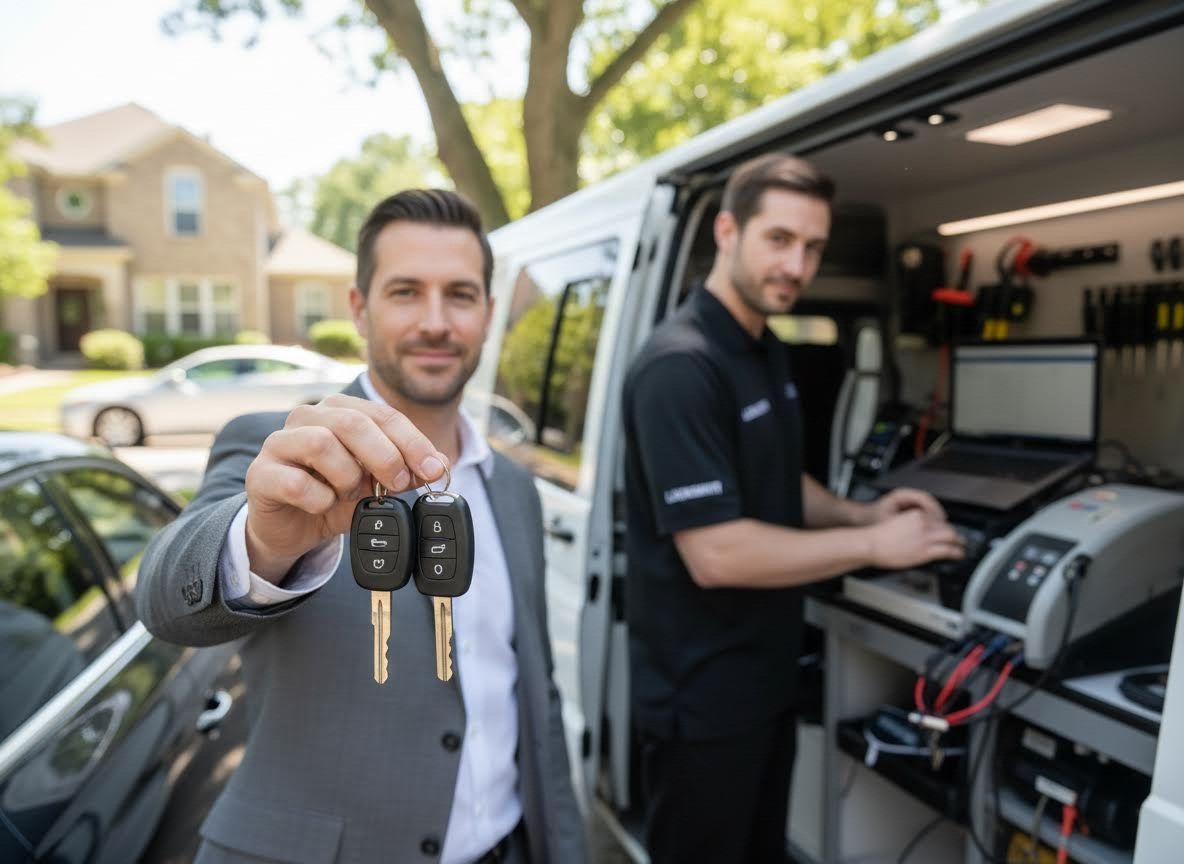 Customer Receives New Car Keys from Mobile Locksmith