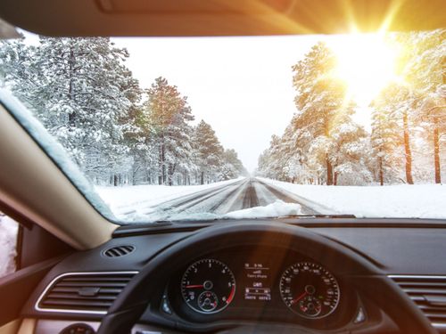 bright sun through car windshield 