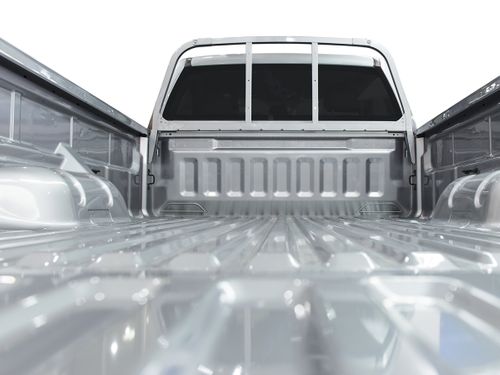 Close up of a silver truck bed lining