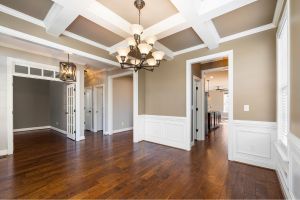 Dark natural hardwood floors in entryway