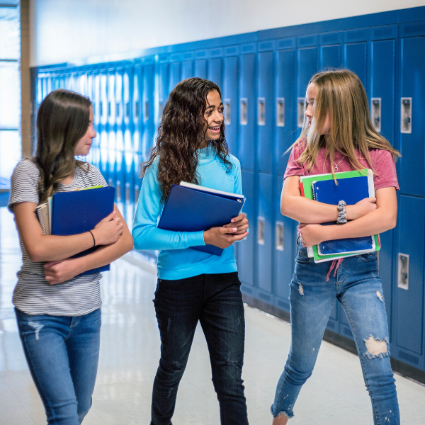 Three students walking to class