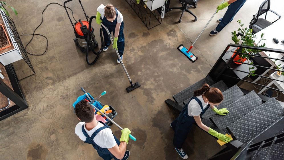 overhead view of cleaning crew