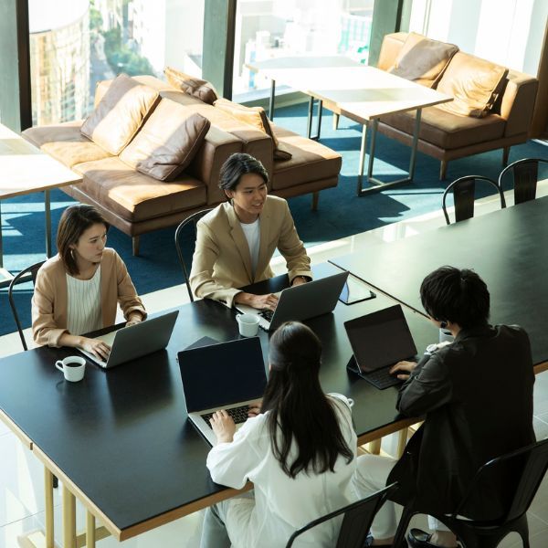 team working around table