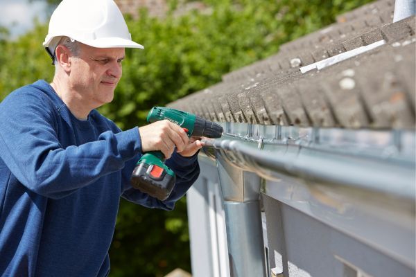 man installing a gutter