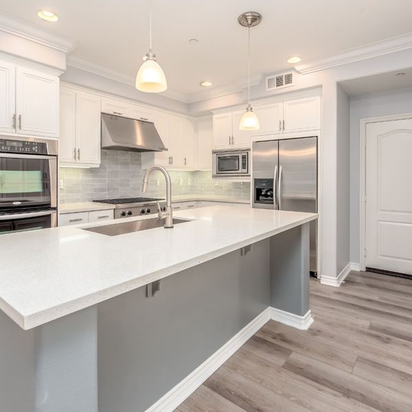 remodeled kitchen with bright lighting