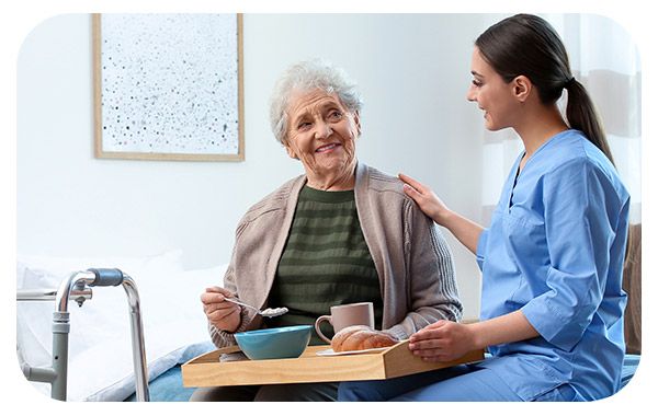 Elderly Woman and Home Worker Image