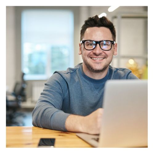 employee smiling at work