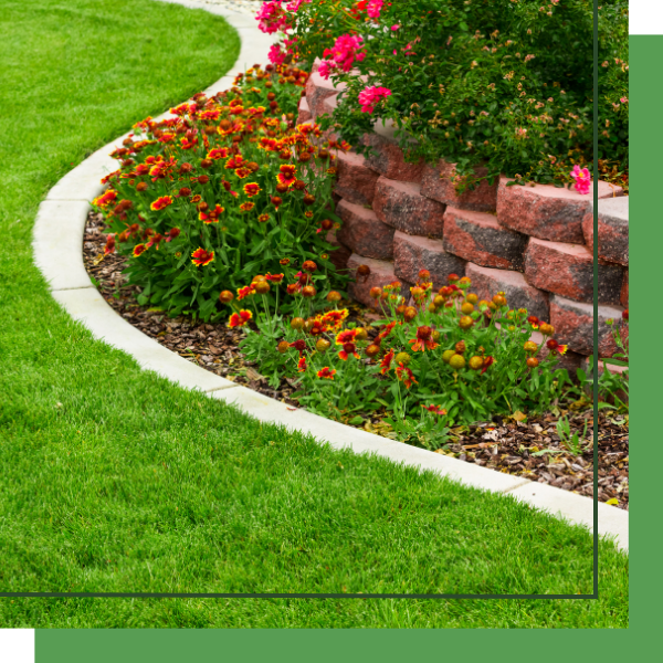 residential flower bed and retaining wall