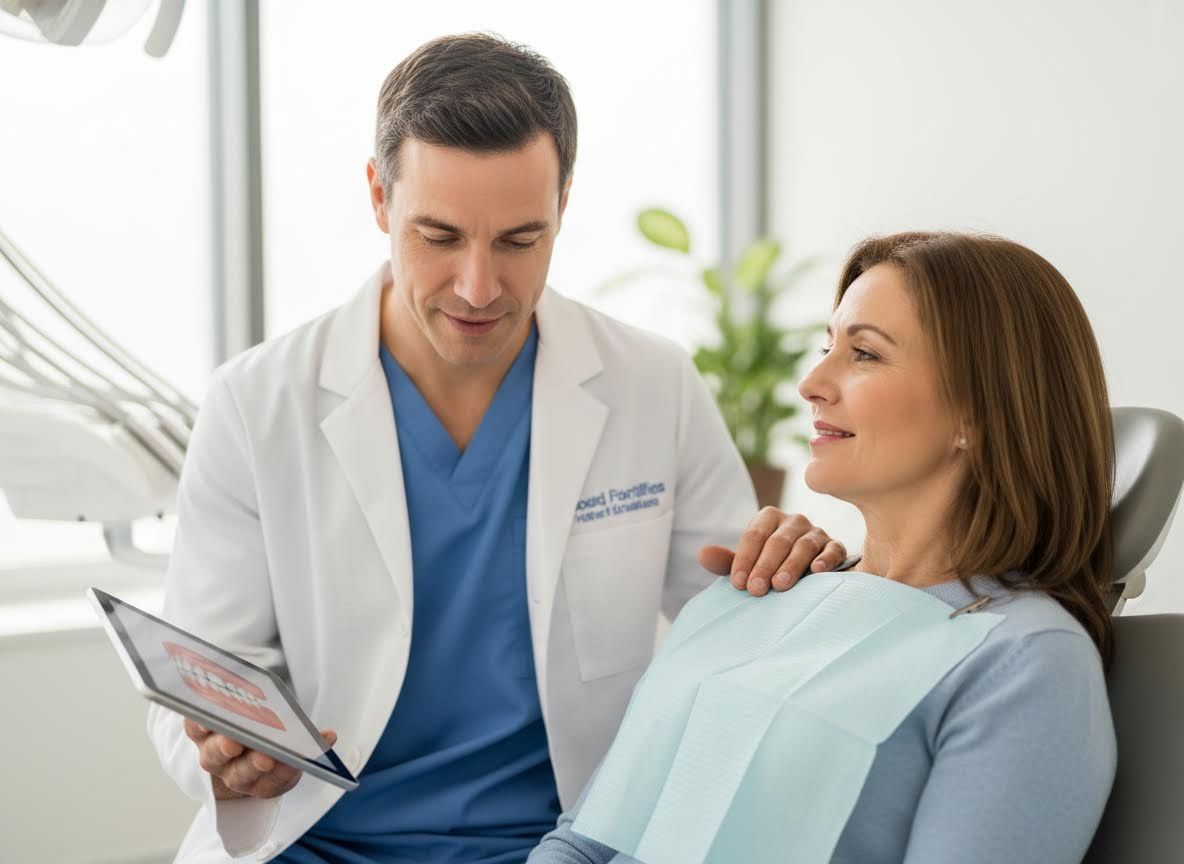 Dentist Consulting with Female Patient on a Tablet