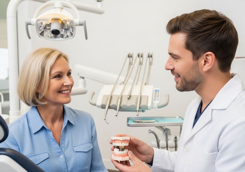 Dentist Explaining Dental Implant Procedure to Patient