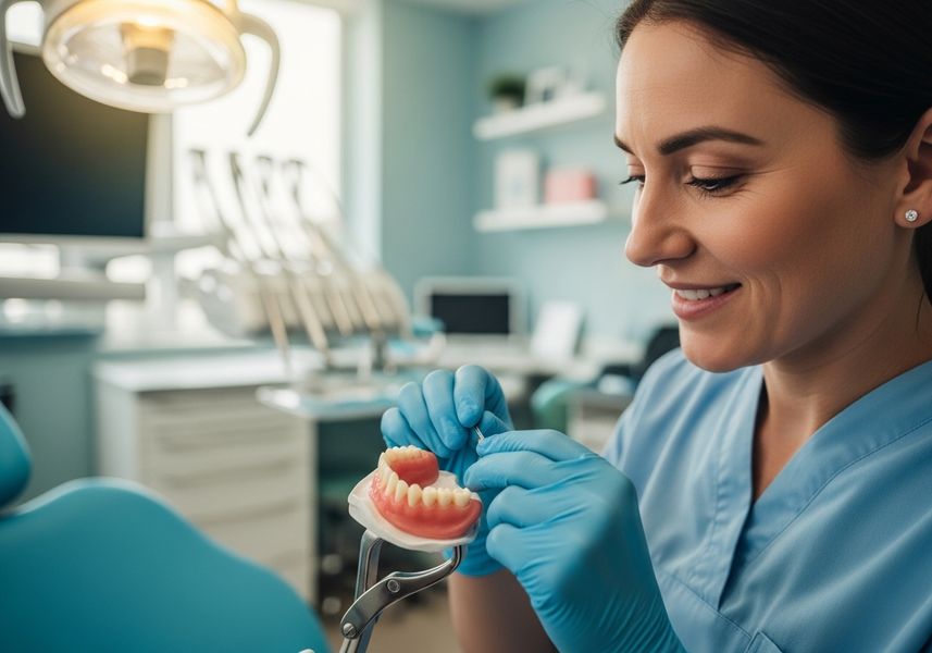 Dentist Working on a Denture