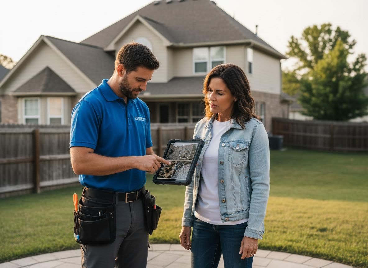 contractor showing a woman findings about her roof