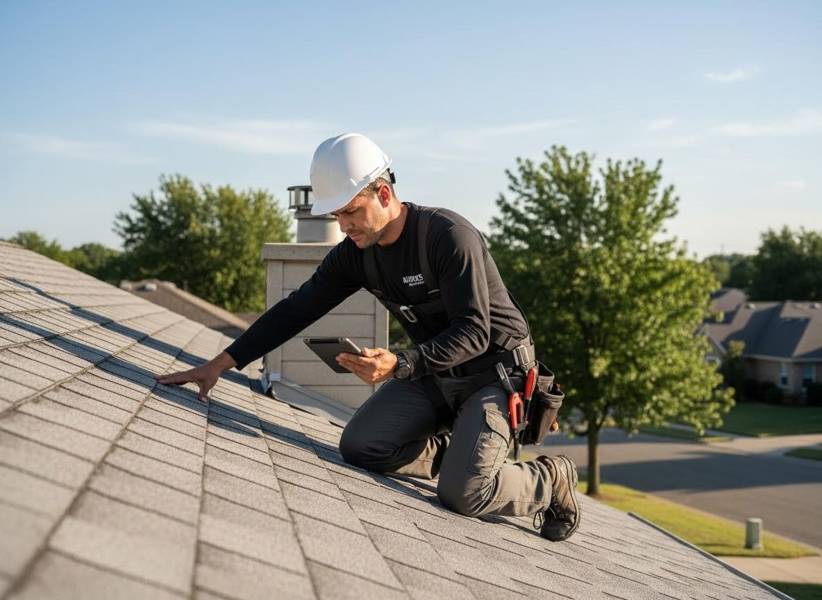 man inspecting a roof