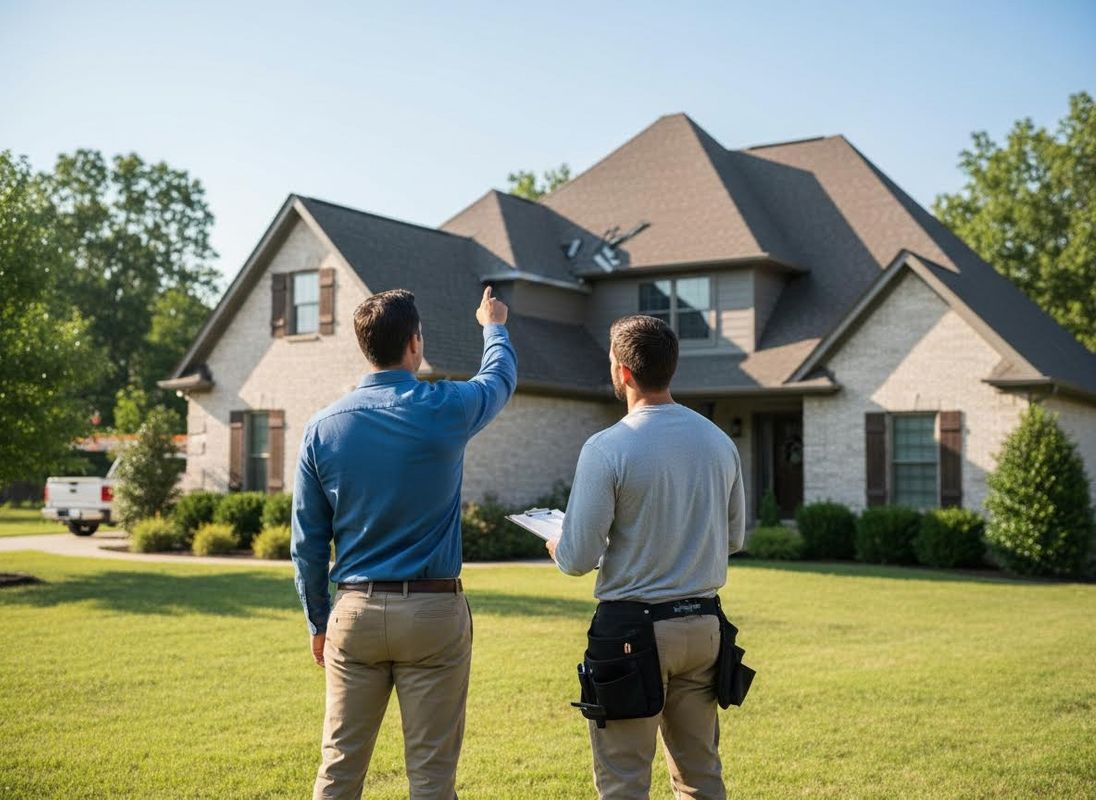 man talking to a contractor about his roof man talking to a contractor about his roof.
