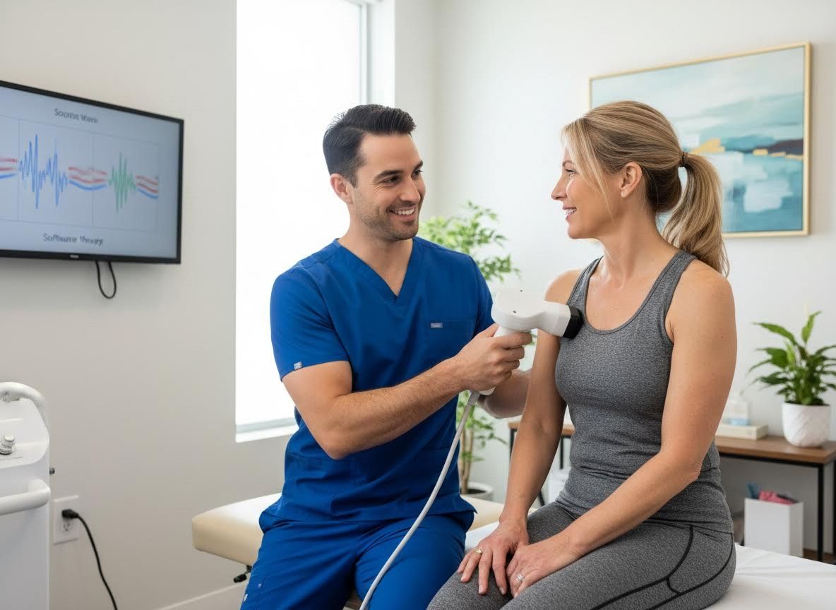 Healthcare professional treating patient with a medical therapy device