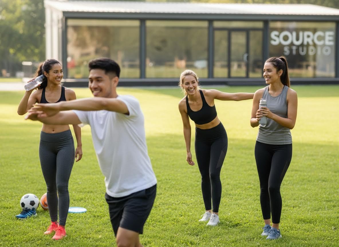 Happy Group Outdoor Fitness Session