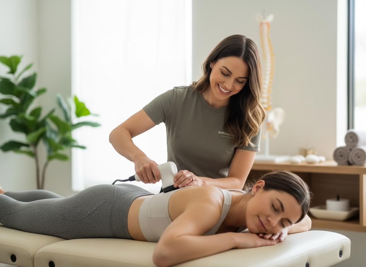Therapist Performing Percussive Therapy on Patient's Lower Back