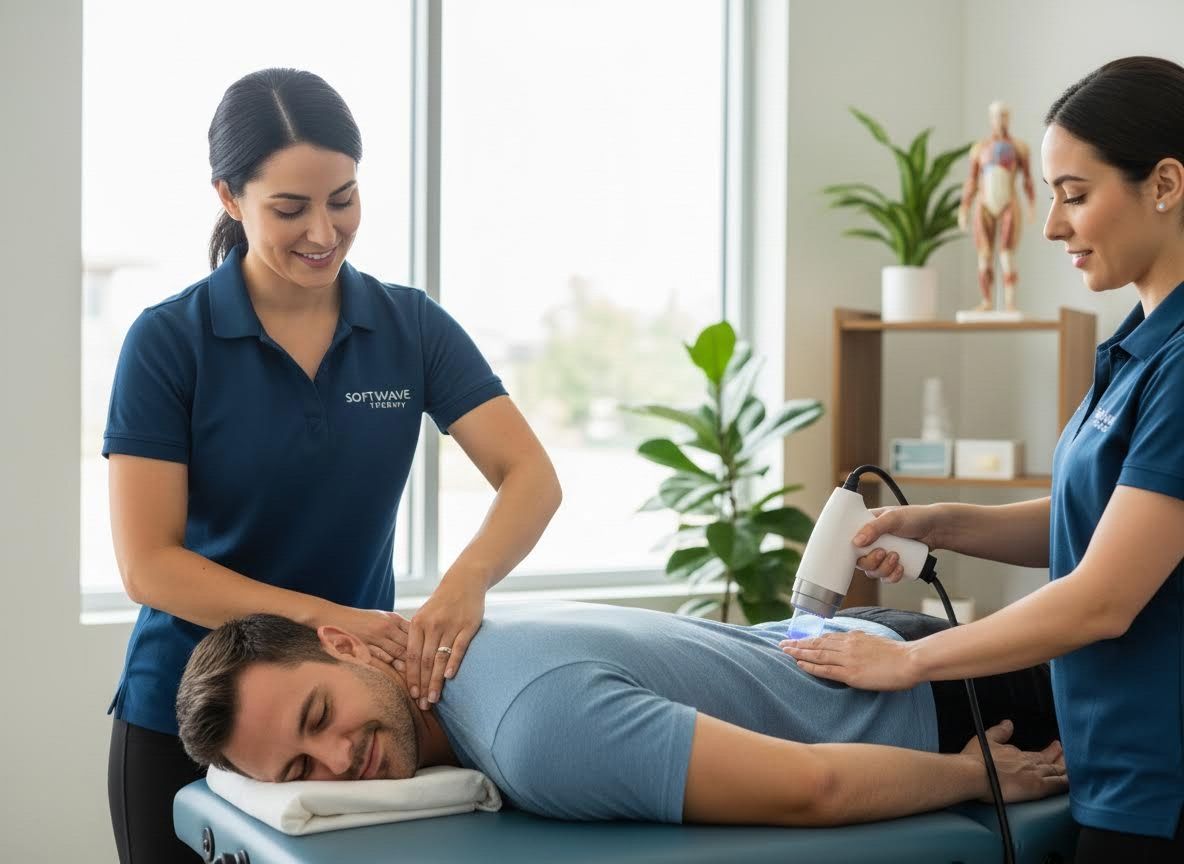 SoftWave Therapy session with two therapists and a patient