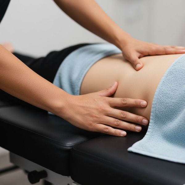 Chiropractor's hands on client