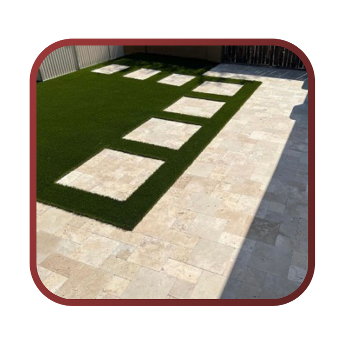 Backyard with turf and stone