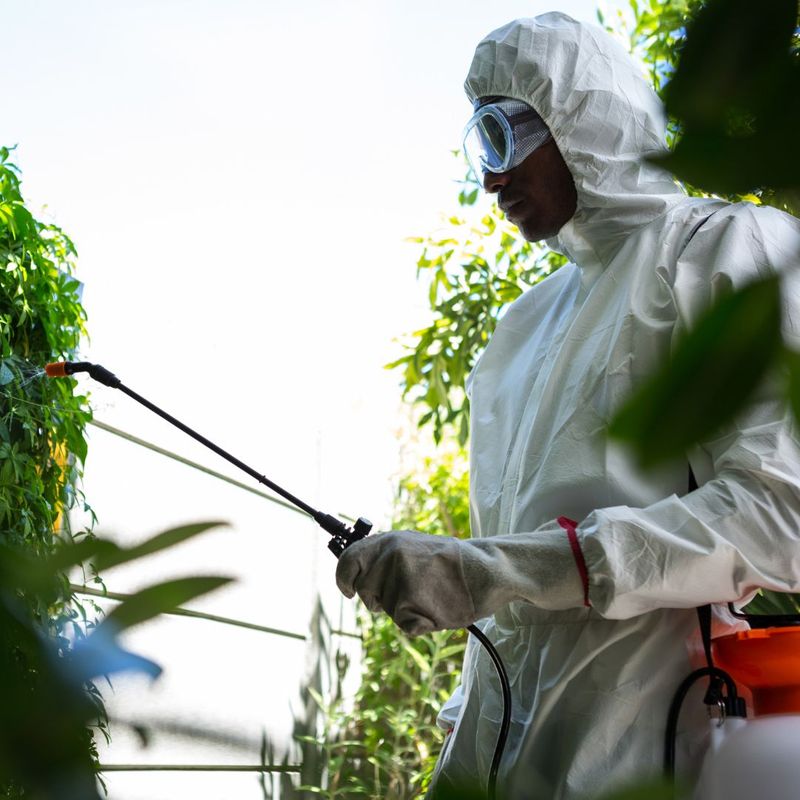 A trained pest control technician spraying a yard