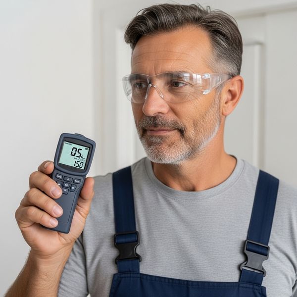 middle aged male restoration technician wearing safety glasses and unbranded work clothes