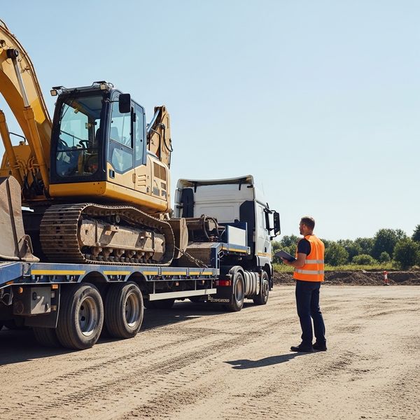 truck is delivering a large piece of heavy machinery