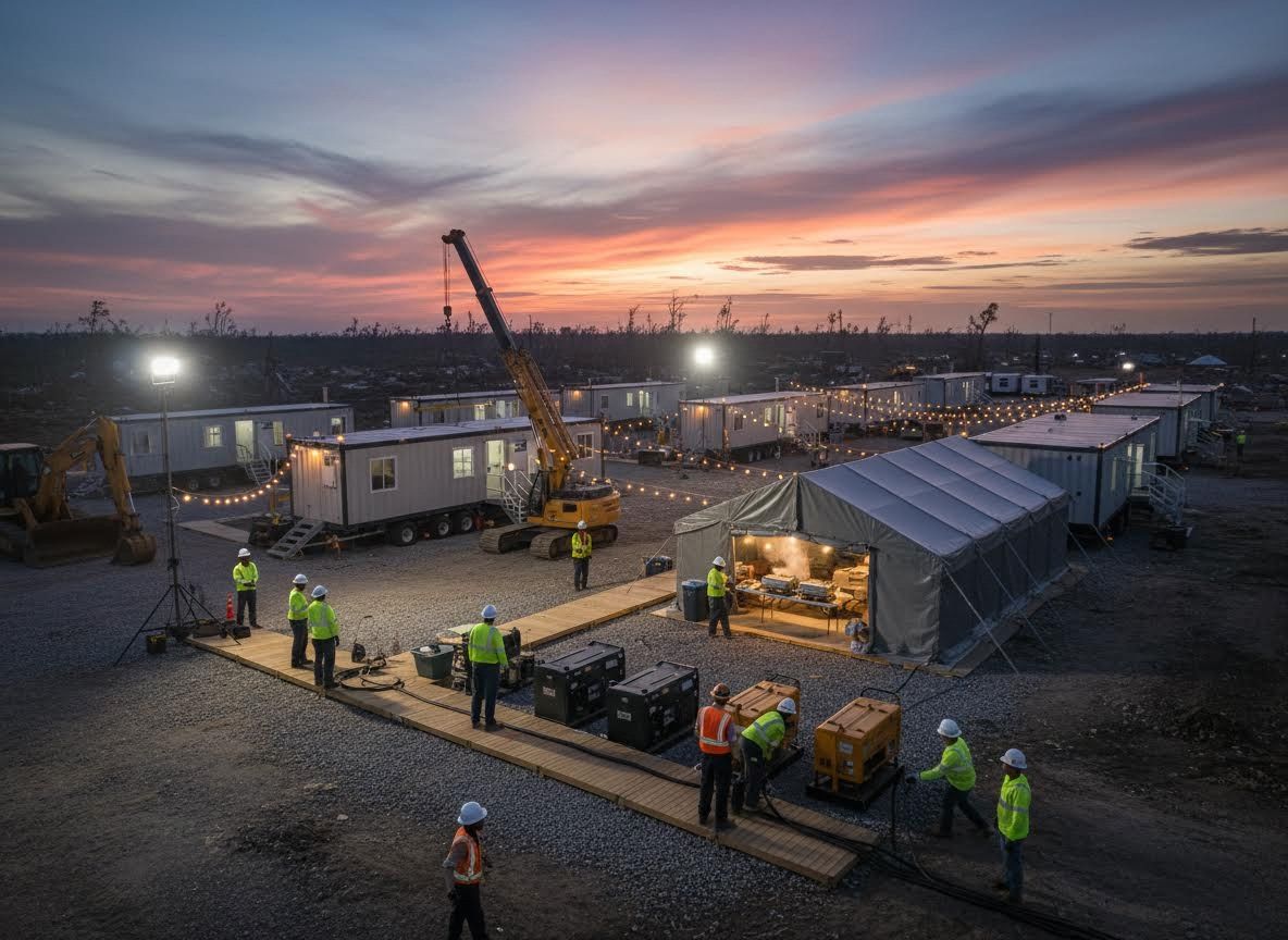 Temporary Work Camp at Sunset