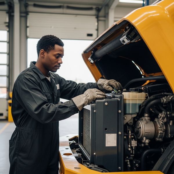 a diesel mechanic working on an engine