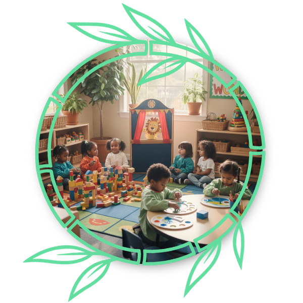 preschoolers playing classroom with different toys and activities