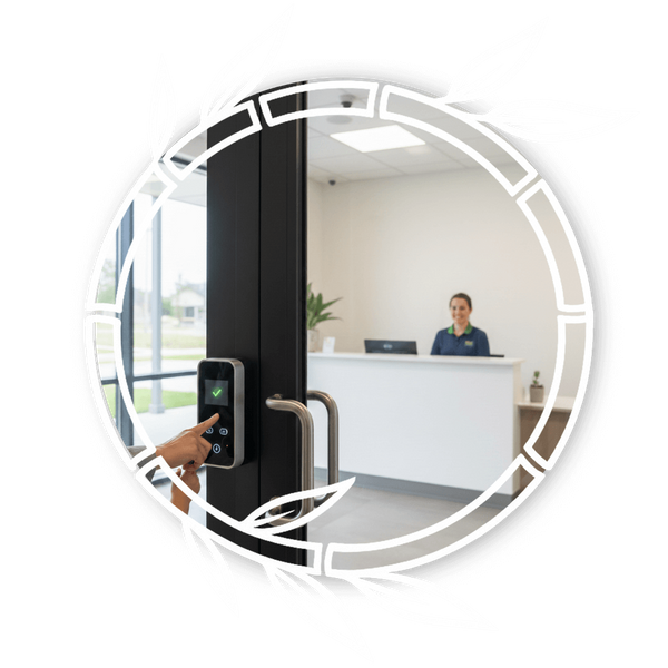 person using code to enter a daycare