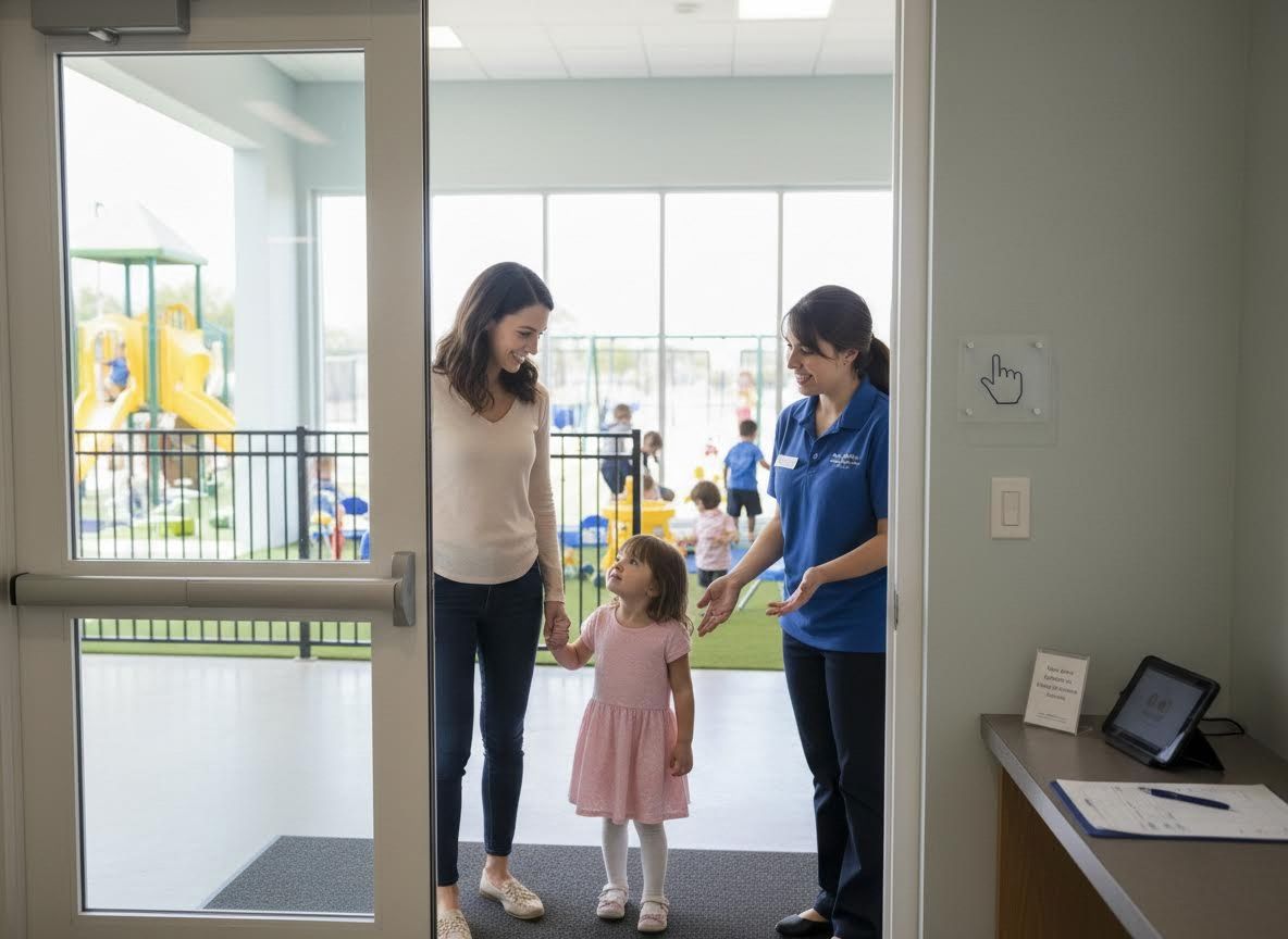 Mother and Daughter Arriving at Daycare