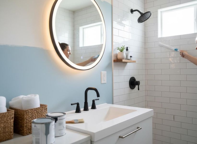 Bathroom Renovation with Light Blue Paint
