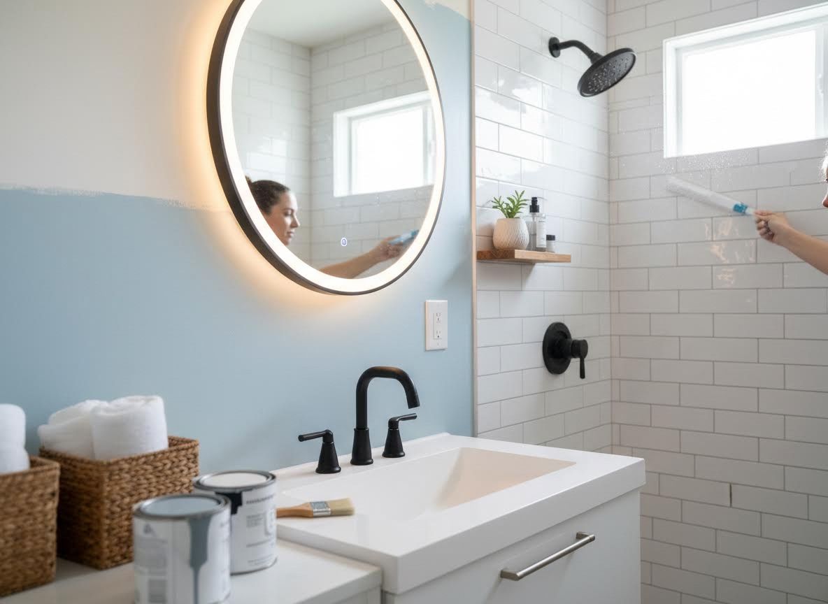 Bathroom Renovation with Light Blue Paint