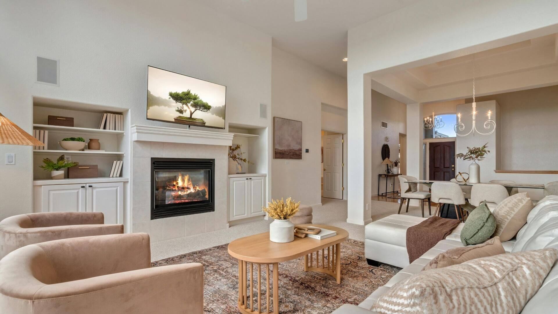 renovated living room with fireplace