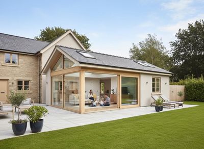 Modern House with Glass Extension and Family