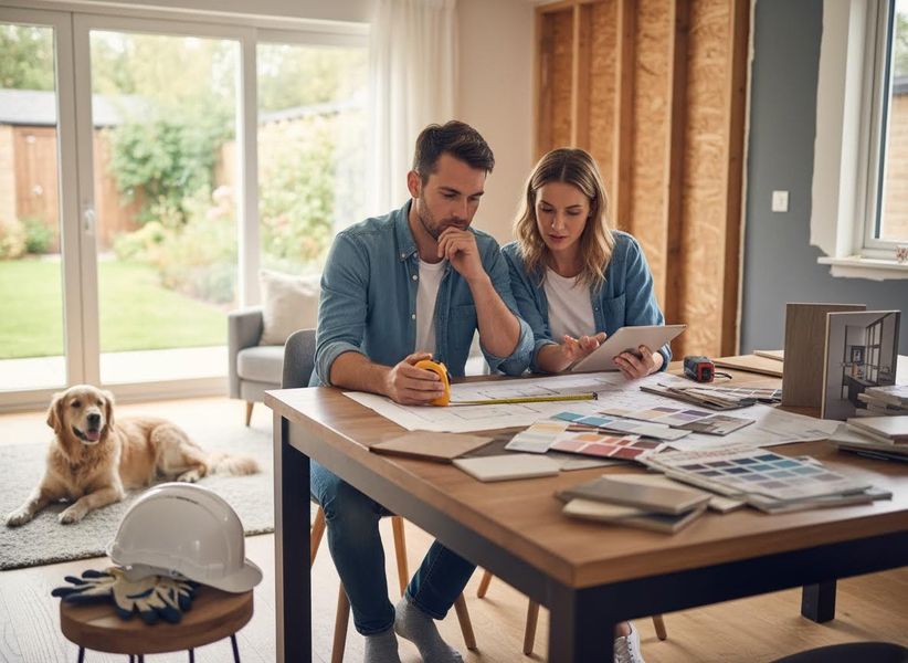 Couple Planning Home Renovation with Dog