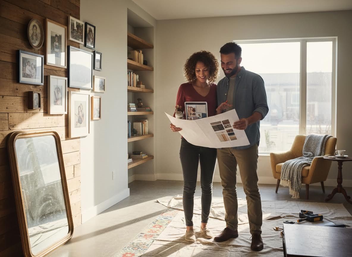 Couple reviewing home design plans