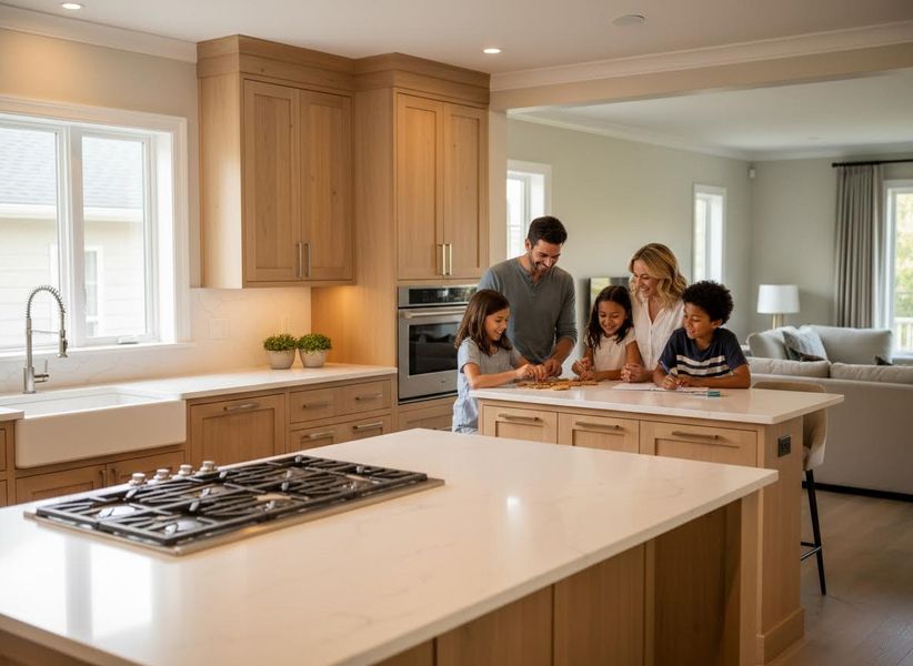 Happy family making cookies in a modern kitchen