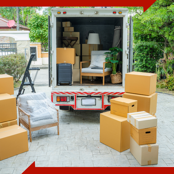 moving truck with boxes and furniture in it