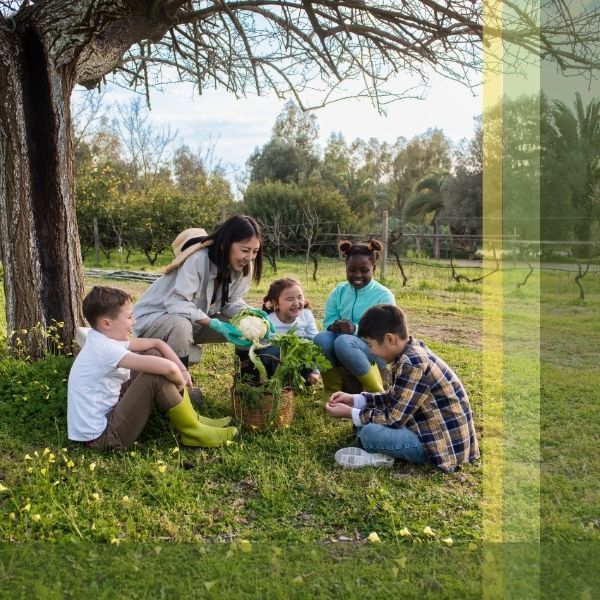 Teacher Teaching Children Outside in Field