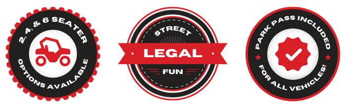2, 4, & 6 Seater Options Available, Street Legal Fun, Park Pass Included for All Vehicles!