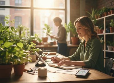 Woman Managing Cash Flow in a Plant Shop