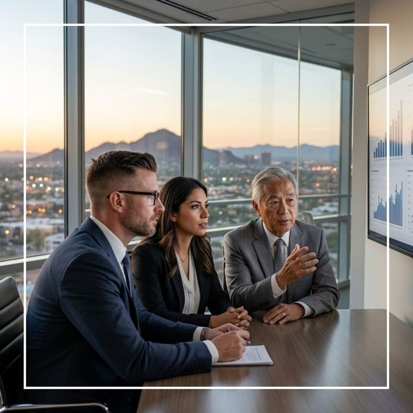 Expert financial team, Phoenix cityscape
