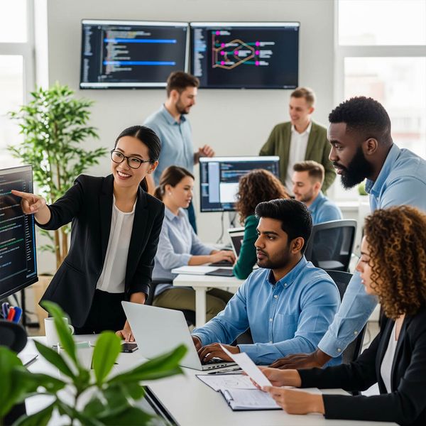A diverse group of IT professionals collaborates on a project. image4.jpg